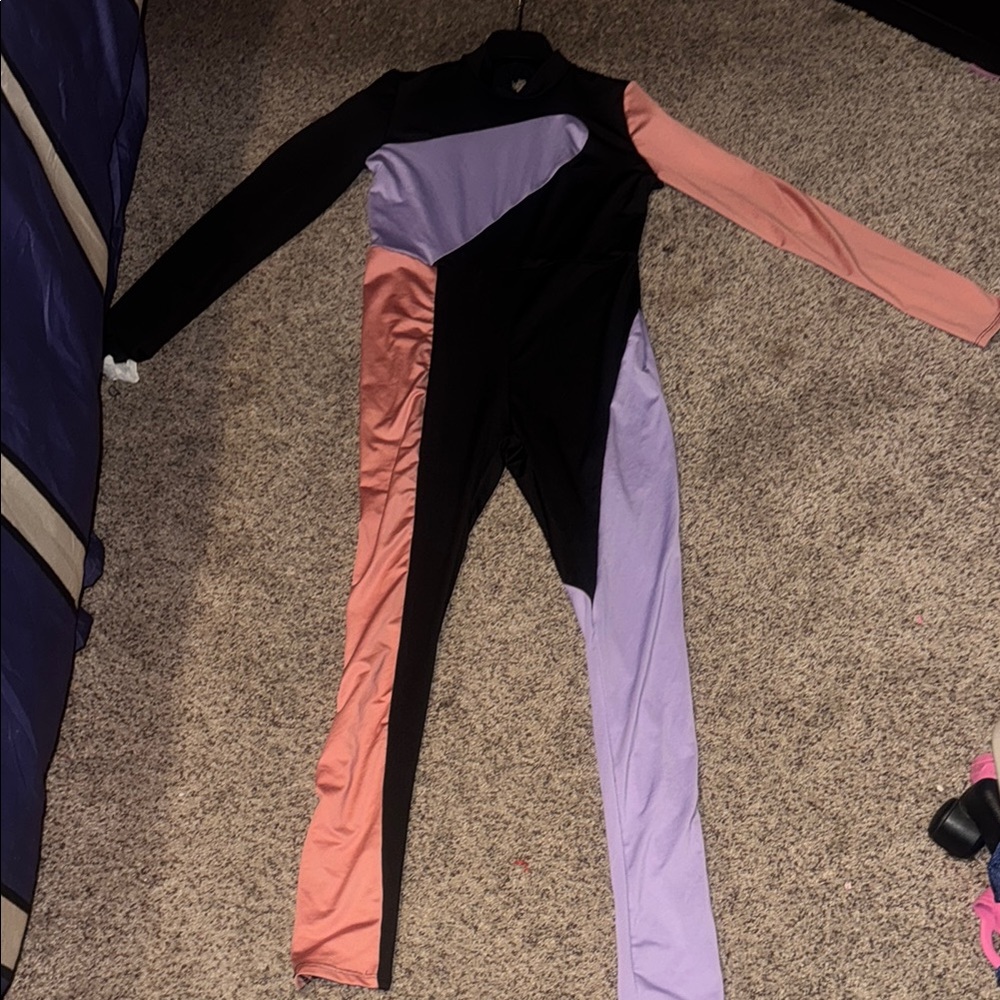 Colorblock Jumpsuit - Black, Pink, and Purple